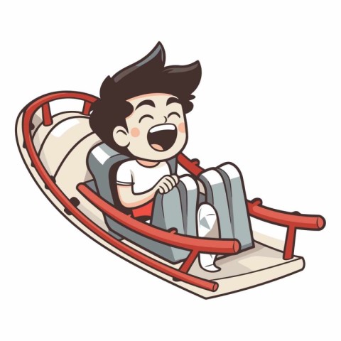 Boy sliding on a sledge of a cartoon character.