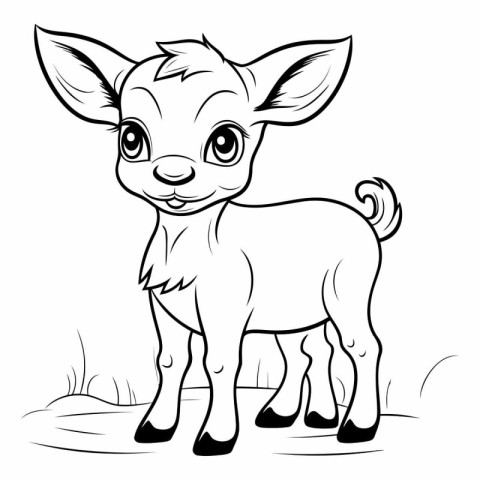 Cute cartoon baby goat standing on the grass.