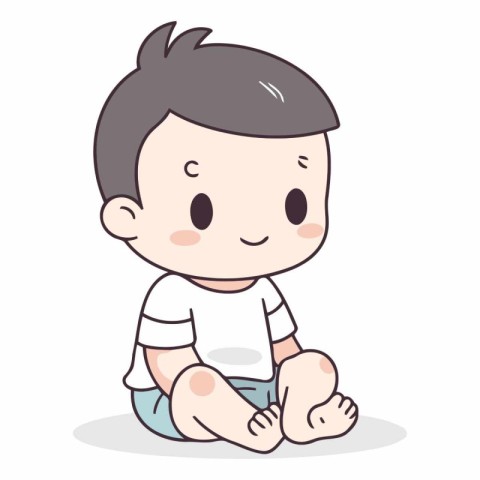 Baby boy sitting on floor. Cute cartoon character.