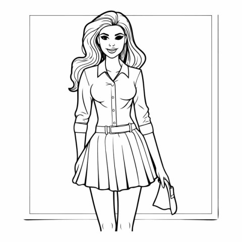 Fashion girl in sketch-style. Black and white illustration.