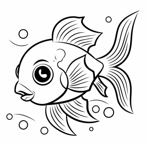 Black and White Cartoon Illustration of Cute Fish Animal for Col