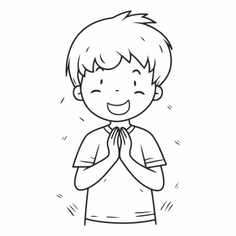 Vector Illustration of a Kid Smiling and Waving His Hands