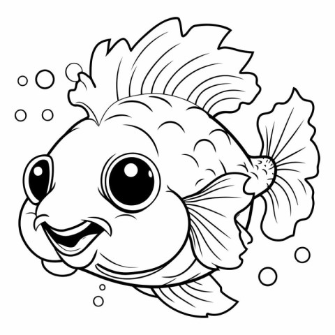 Black and White Cartoon Illustration of Cute Fish Animal Charact