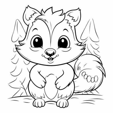 Cute Squirrel Cartoon Mascot Character Coloring Page Outline