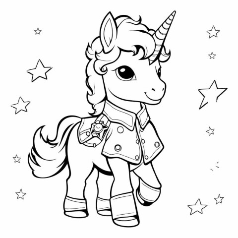 Black and White Cartoon Illustration of Unicorn Fantasy Characte