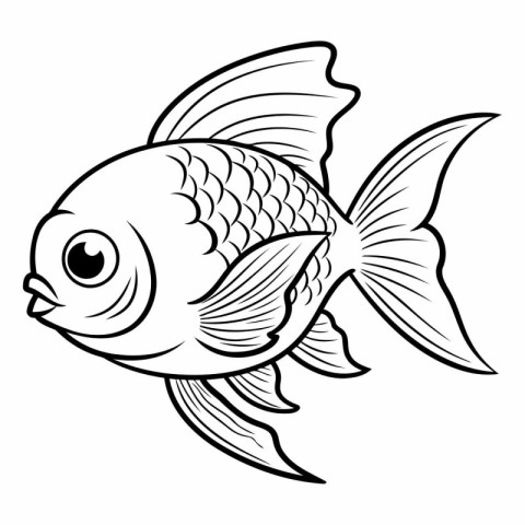 Black and White Cartoon Illustration of a Goldfish Fish for Colo