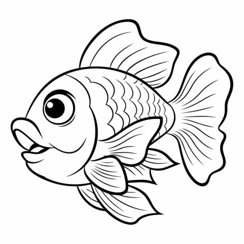 Black and White Cartoon Illustration of Cute Fish Animal Charact