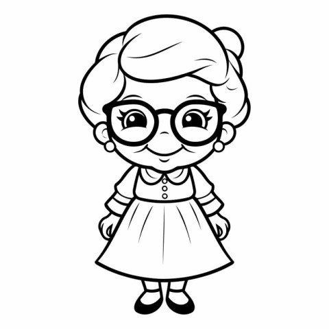 Vector illustration of Cute cartoon little girl with glasses iso