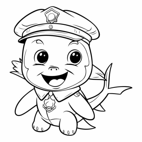 Coloring book for children: Cute cartoon fish in a captain's cap