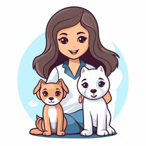 Veterinarian woman with dog. Cute cartoon vector illustration.