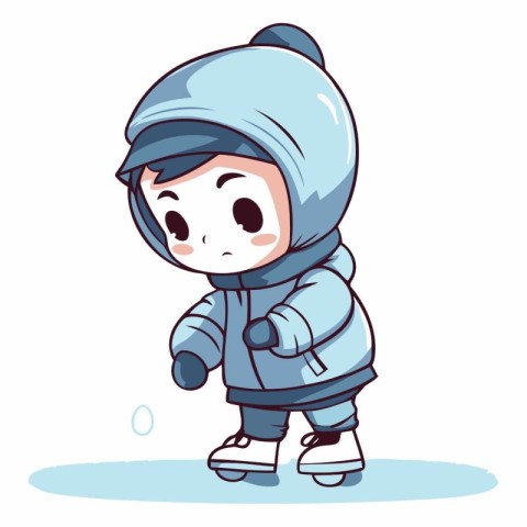 Cute little boy in winter clothes ice skating.