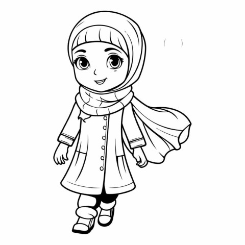 Arabic girl in traditional clothes for coloring book.