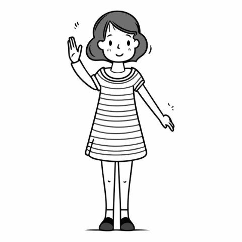 Illustration of a Little Girl Waving Her Hand on White Backgroun