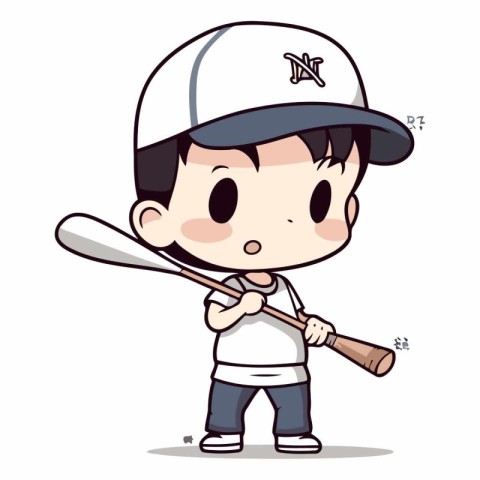 Baseball player boy with bat and ball on white background.