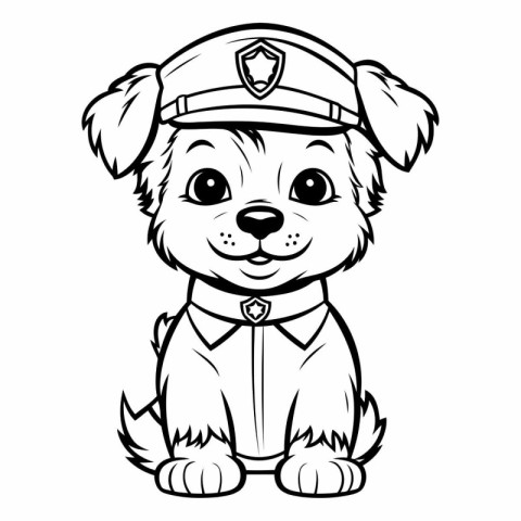 Cute dog in police uniform for coloring book.