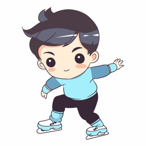 Cute little boy skating on ice rink. Cartoon vector illustration