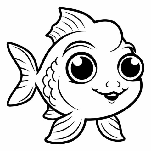 Black and White Cartoon Illustration of Cute Fish Animal Charact