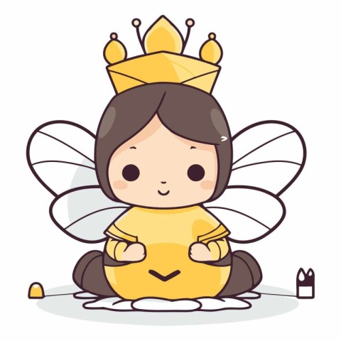 Cute little fairy with crown and candle. Vector cartoon illustra