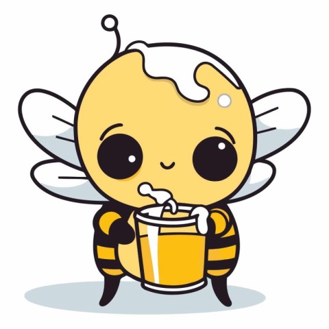 Cute little bee with a glass of milk.