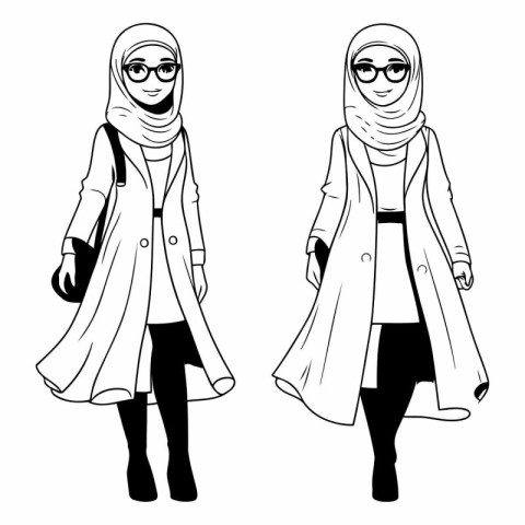 Arabic woman in coat and scarf of hijab.