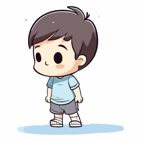 Cute little boy walking and smiling in cartoon style.