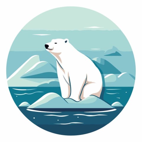 Polar bear on the iceberg in flat style.