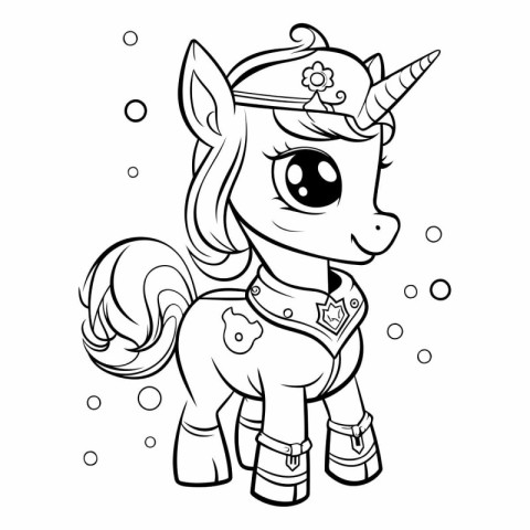 Black and White Cartoon Illustration of Unicorn Fantasy Characte