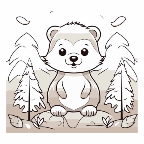 Cute cartoon beaver sitting in the forest.