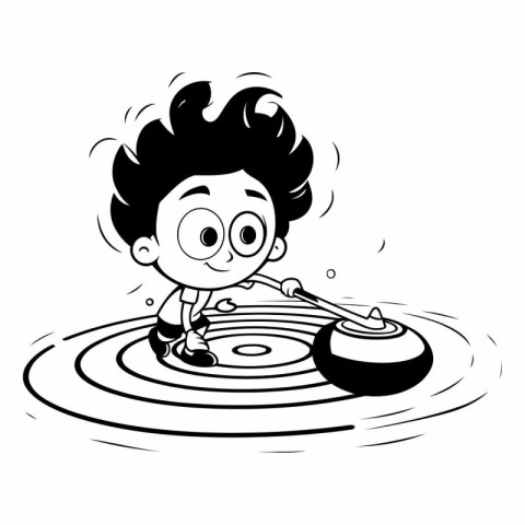 Cute little boy playing with a pot of water.