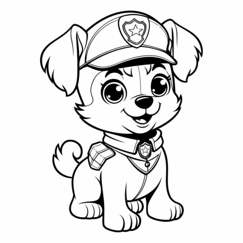 Cute puppy in a police cap and uniform.