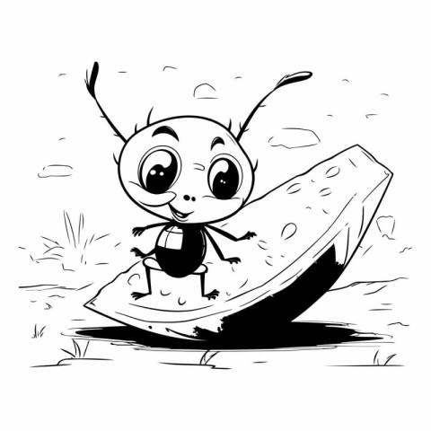 illustration of a cartoon ladybug sitting on a piece of wood