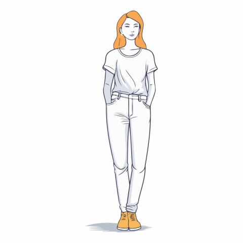 Fashion illustration of a beautiful young woman in casual clothe