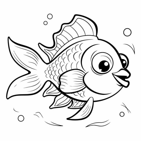 Black and White Cartoon Illustration of Cute Fish Animal Charact