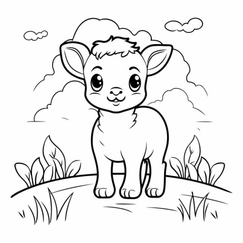 Coloring Page Outline Of cartoon baby deer in the meadow