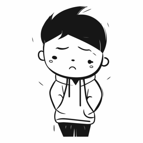 Illustration of a boy in a hoodie with a sad expression