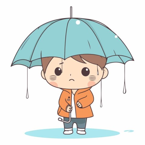 boy in raincoat with umbrella. eps10