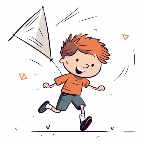 Cute little boy running with a kite.