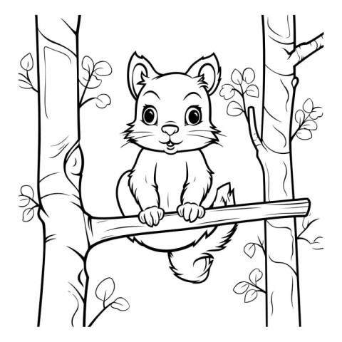 Cute cartoon fox climbing a tree for coloring book.