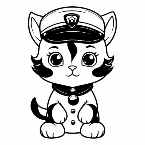 Black and White Cartoon Illustration of Cute Puppy Sailor Animal