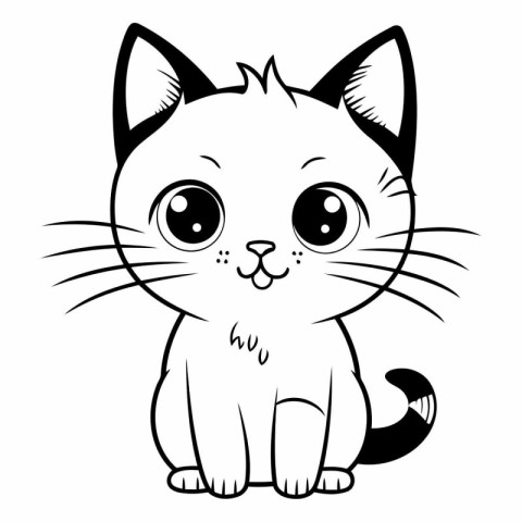 Black and White Cartoon Illustration of Cute Cat Animal Characte