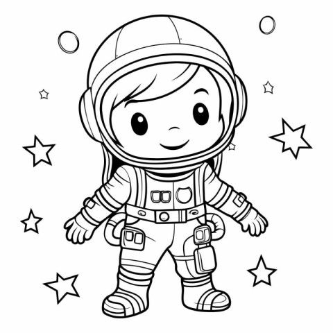 Coloring Page Outline Of Cartoon Astronaut Girl Vector Illustrat