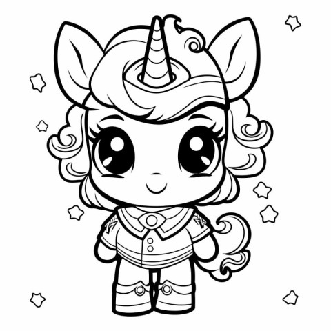 Black and White Cartoon Illustration of Cute Unicorn Fantasy Cha