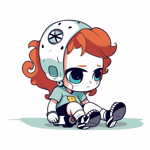 Illustration of a Cute Little Red Haired Astronaut Girl