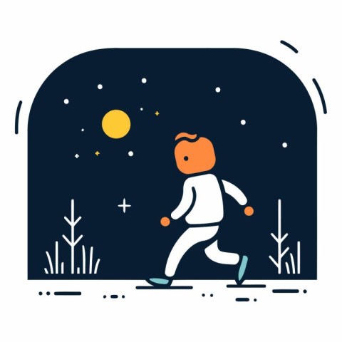 Vector illustration of a boy running in the night. Flat style.