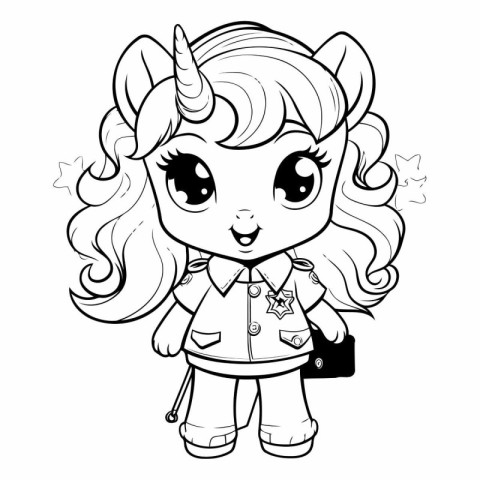 Black and White Cartoon Illustration of Cute Unicorn Fantasy Cha