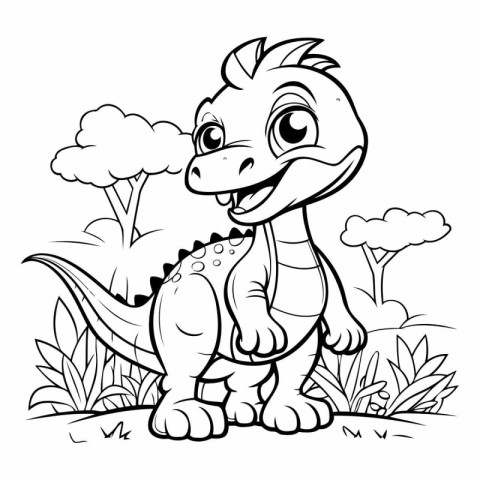 Coloring Page Outline Of Cute Dinosaur.