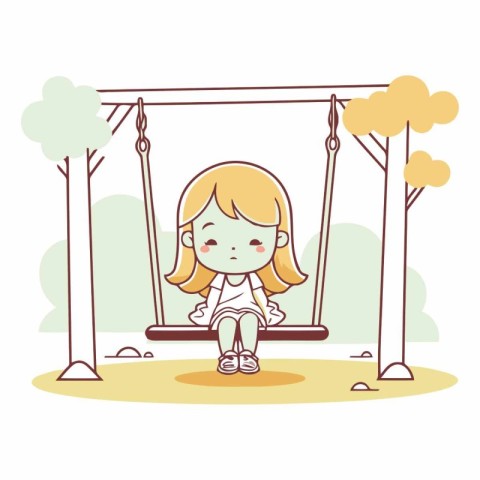 cute little girl on swing cartoon vector illustration graphic de