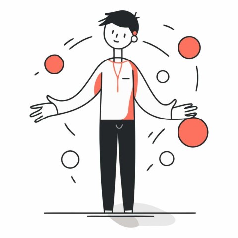 Man juggling balls. Flat line style vector illustration on white