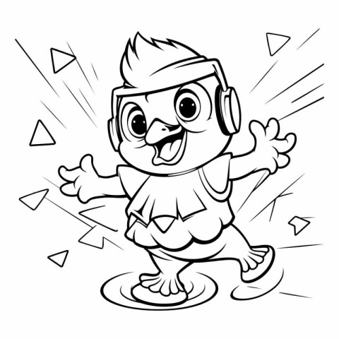 Black and White Cartoon Illustration of Cute Little Boy Kid Char