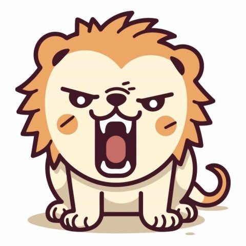 Angry Lion - Cute Cartoon Vector Illustration. Isolated On White